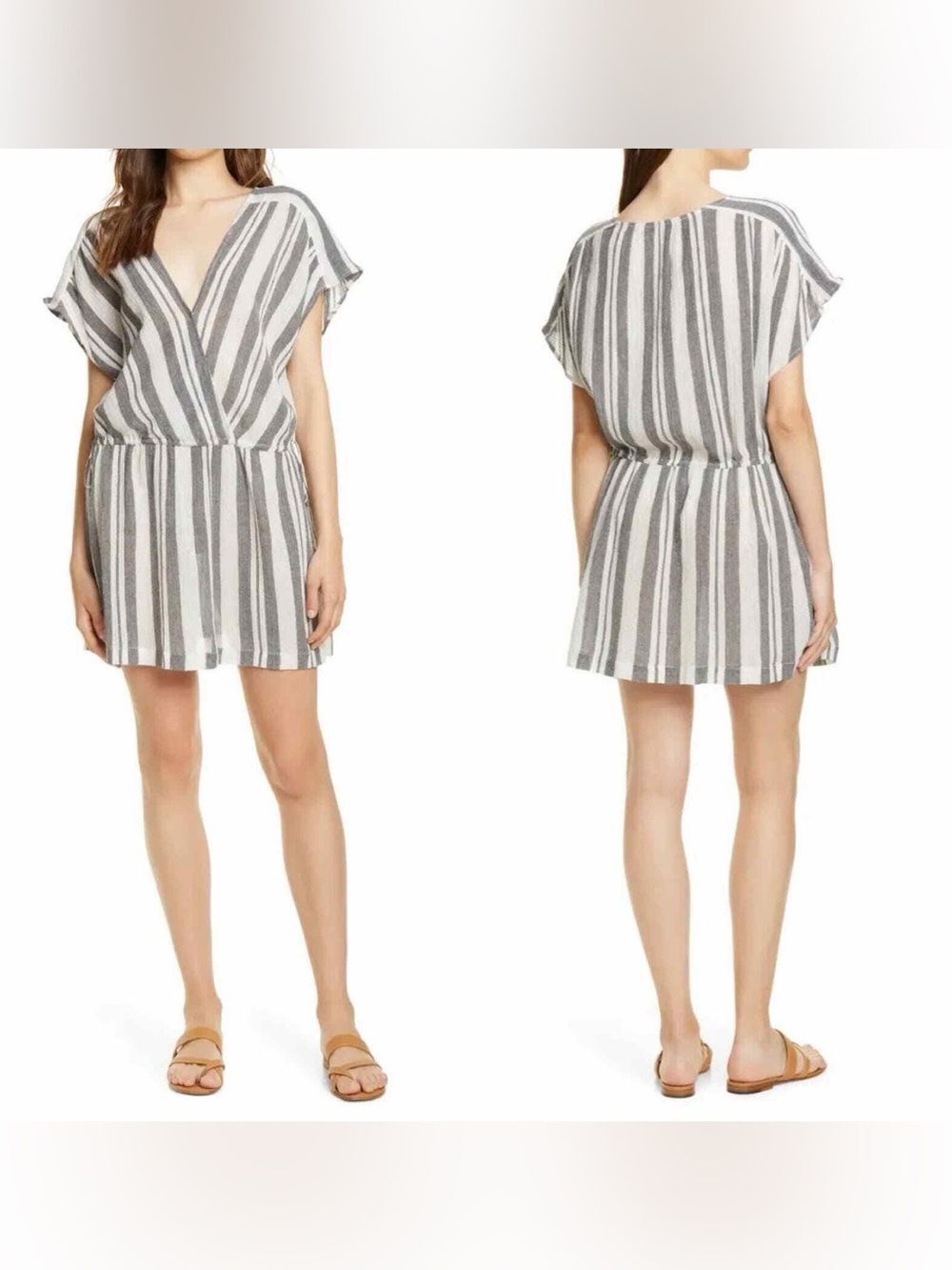 Joie Grey & White Metallic Striped Merce Summer Mini Dress
